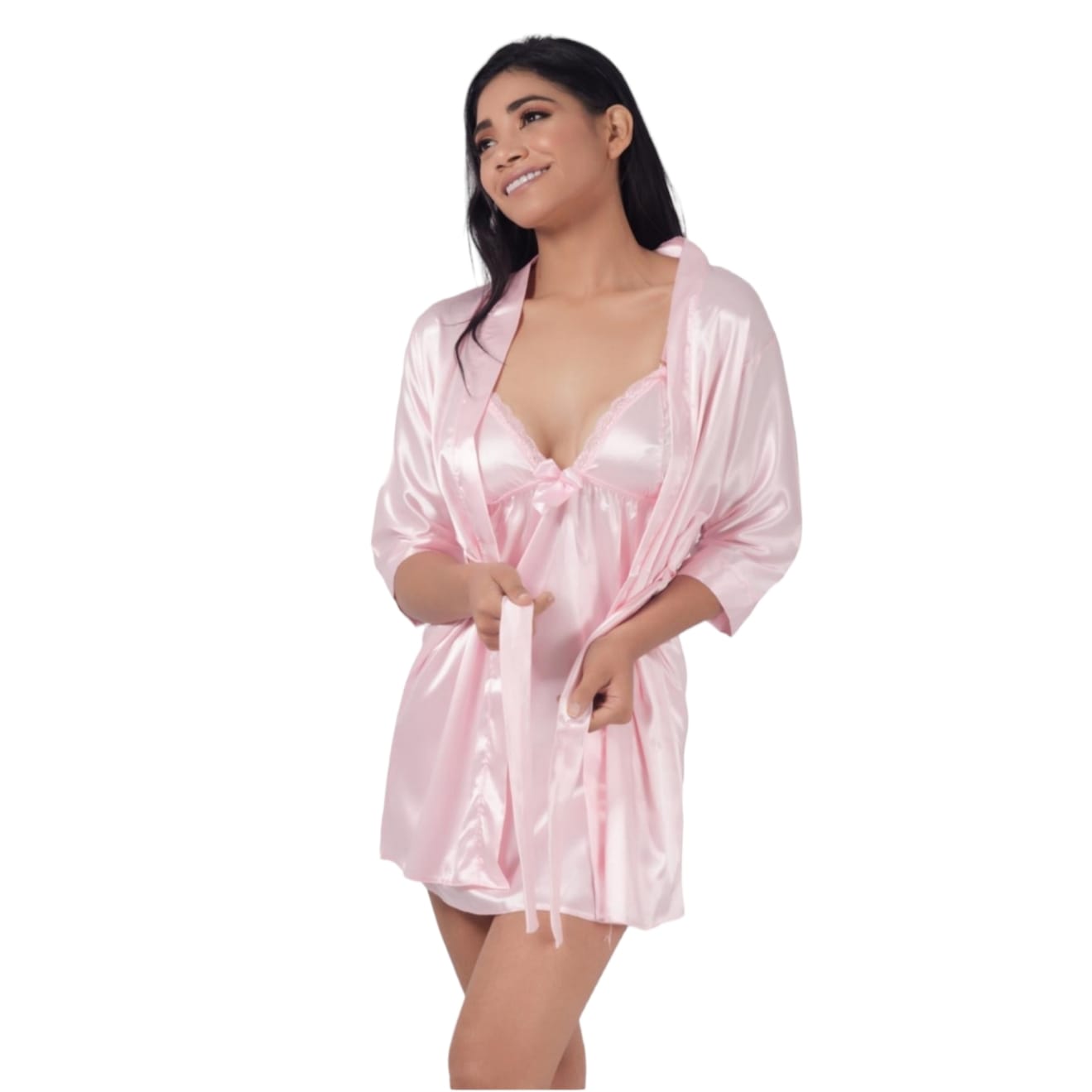 Bata +vestido de seda con encaje lencería Jil Novedades Perú