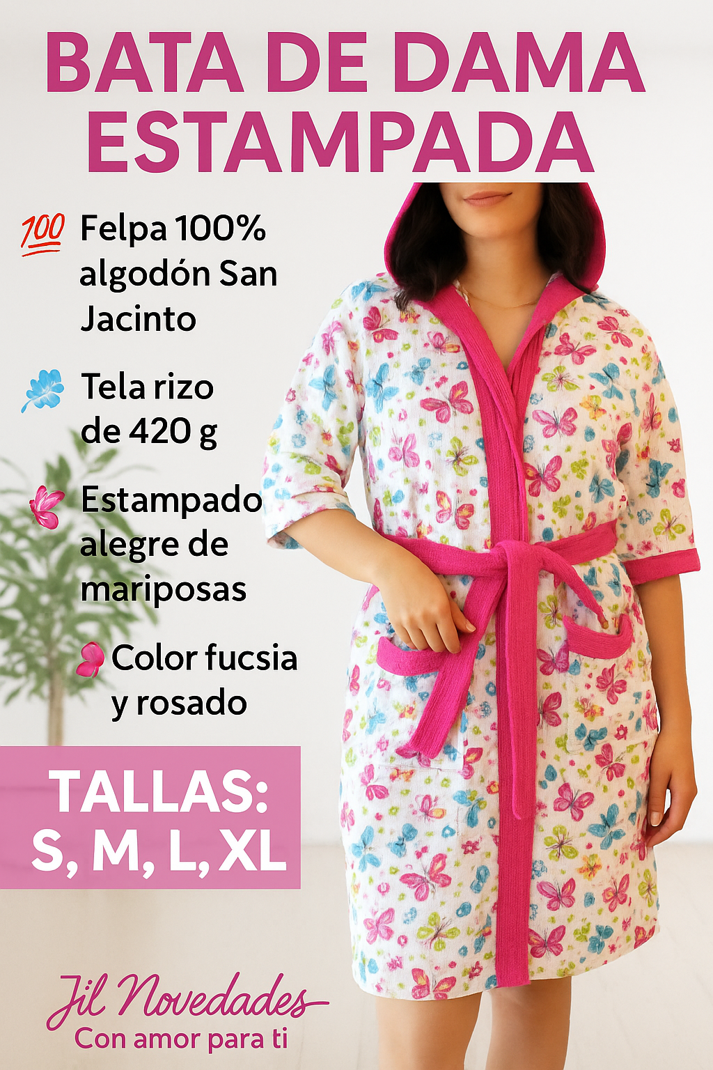 Bata de baño San Jacinto estampada 100% algodón para mujer | Jil Novedades Perú
