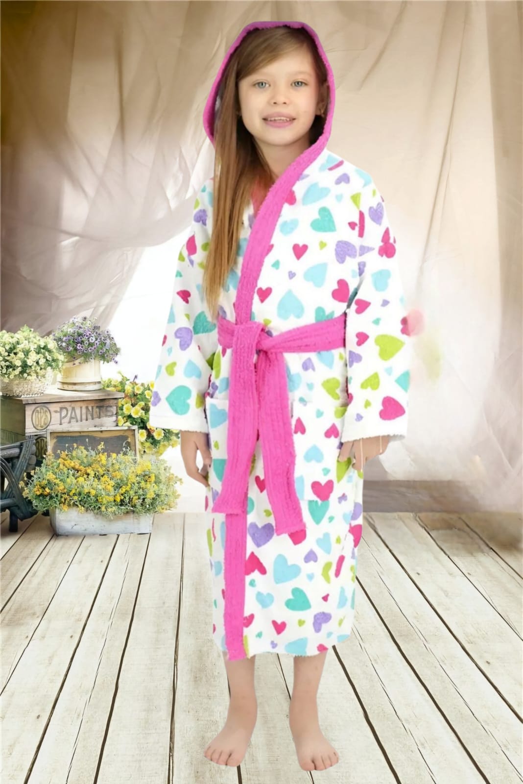 Bata de baño estampada 100% algodón con capucha | niñas Jil Novedades Perú